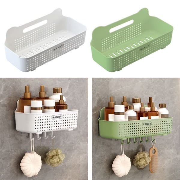 1 pc Green Bathroom Shelf, Storage Rack, Kitchen Shelves, Wall-Mounted Storage Baskets