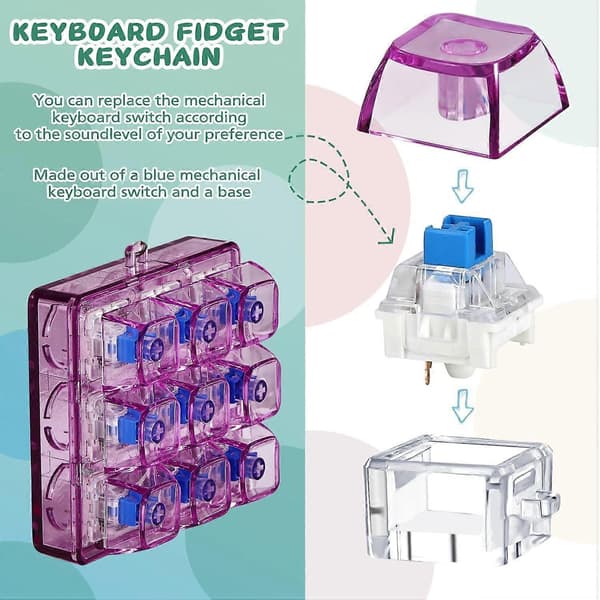 Keyboard Fidget Toy, 9 Keys Cute Fidget Clicker Keyboard Fidget Keychain, Button Fidget Gift Black