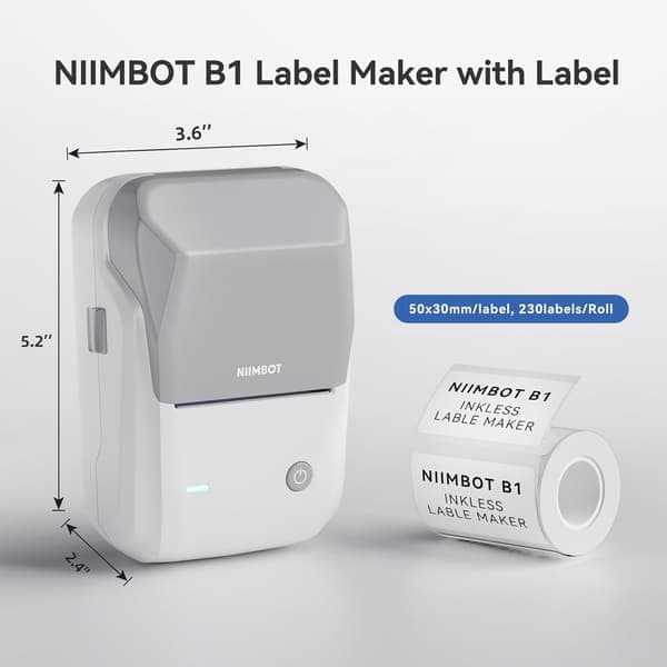 B1 etiketprinter med 1 rulle startetape, Bluetooth-etiketprinter, printstørrelse 20-50 mm, kompatibel med grå Gray
