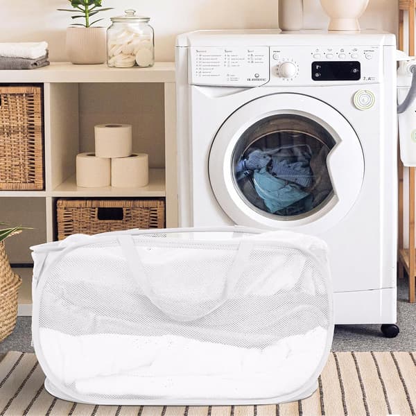 Durable Foldable Laundry Baskets, Mesh Pop Up Laundry Hamper, for Laundry, Bathroom, Kids Room or Travel White
