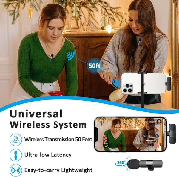 Professional Wireless Lavalier Microphone for iPhone, iPad - Cordless Omnidirectional Condenser Mic for Interviews, Video, Podcast [mo]