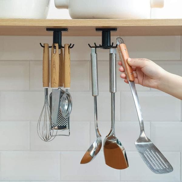 wxsp 2-pack Kitchen Utensil Hook Rack - 360° Rotatable Kitchen Utensil Hook Rack - Kitchen Utensil Hanging Organizer Bar - No Drilling Required -