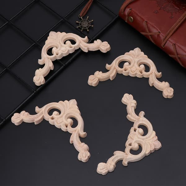 4 pcs/set Wood Carved Corner Onlay Applique Unpainted Frame Cabinet Cupboard Deca