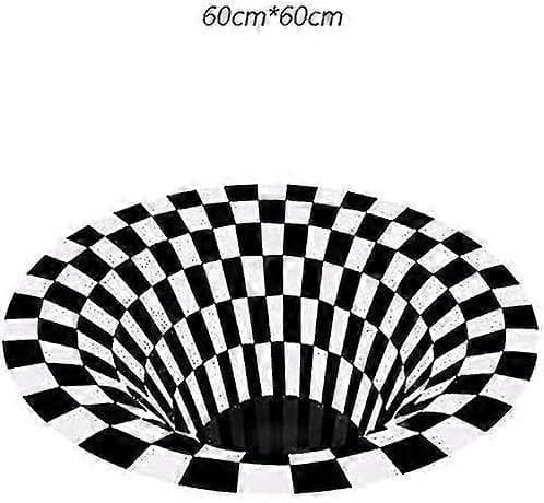 Svart Vit Rutig Rund Matta, 3D Vortex Illusion Matta, 3D Vortex Matta Sovrum Vardagsrum, 3D Områdesmatta Golvmatta, Vortex Illusion Matta, Optisk Geometrisk Matta