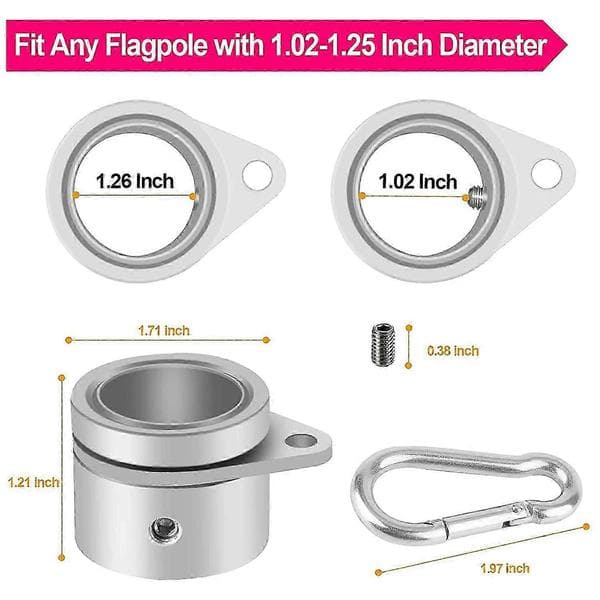 2 stk. Anti-vikle flaggstangringer, 360 roterende svingklips for flokefri flaggmontering - Flaggstangtilbehør Silver