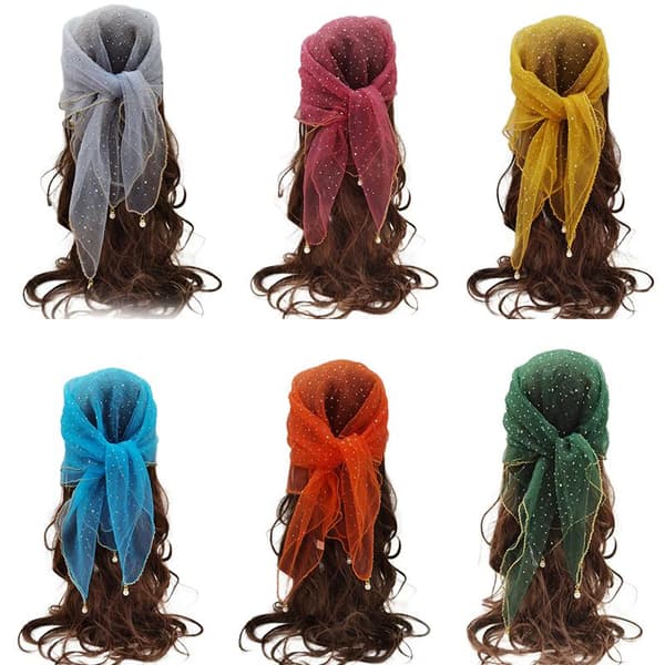 Square Silk Scarf with Rhinestones, Thin, Lightweight, Breathable Headscarf, Solid Color F