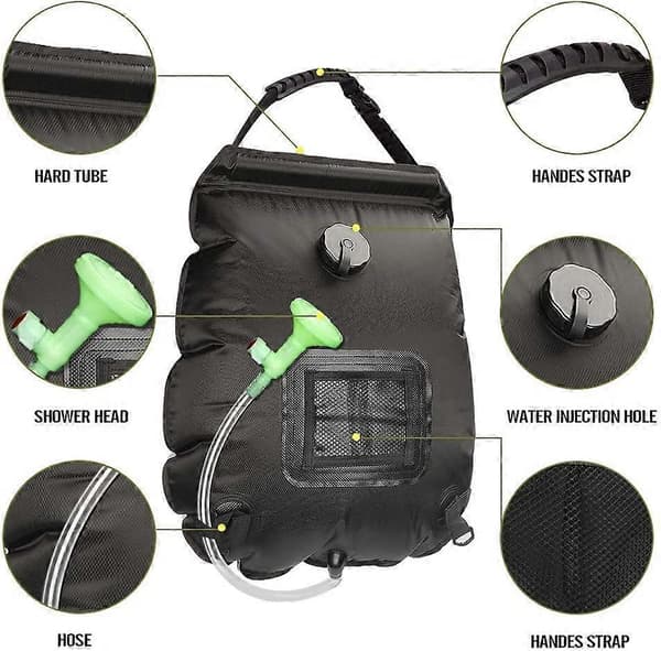 Solar Campingdusjpose 20L Avtakbar Slange for Reise Hage Tur (blå)