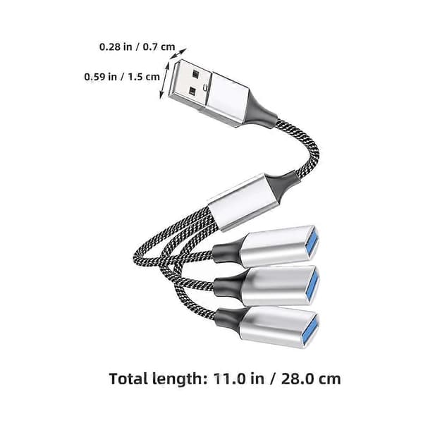 USB 1 til 3 Port Splitterkabel Bærbar 1 Han til 3 Hun USB Strømsplitter 3-vejs Splitter Hub USB Kabel