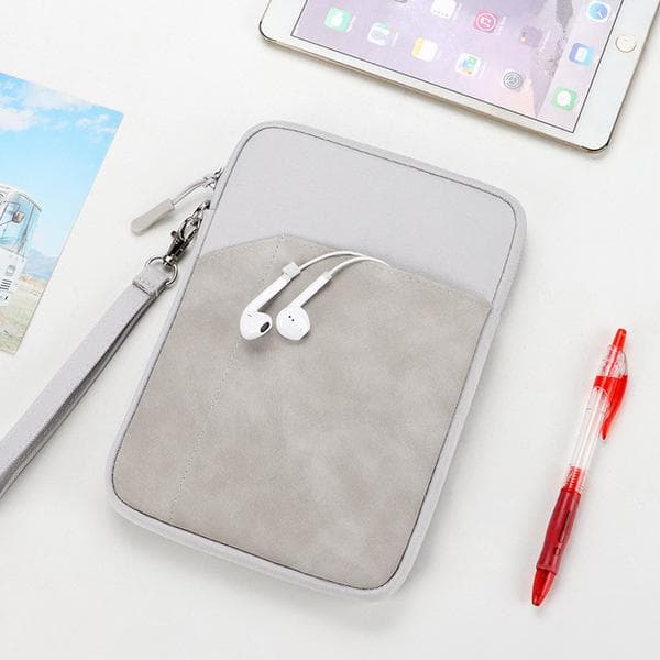 Tablet 7.9-11 tommer computertaske med lommer Lysegrå Light Grey 9.7-10.8inch