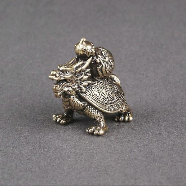 Messing Drageskildpadde Statue til Boligindretning Retro Gylden Figur