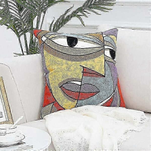 Broderede dekorative pyntepuder, bløde og hudvenlige, skandinavisk design linned pudebetræk til sofa seng, Picasso design usynlig
