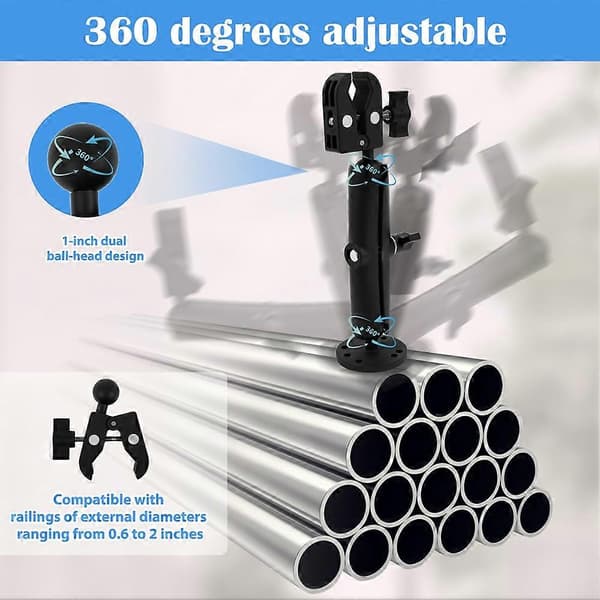 Trollingmotorstabilisatorfäste 360° justerbar Tough-Claw Båt Trollingmotoraxel minskar studs Passar 0,6\" till 2\" Black