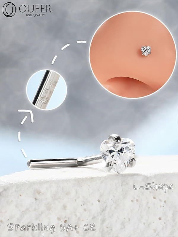OUFER 925 Sterling Sølv Næsepiercinger, L-formede Næseringe, 20G Næsebor