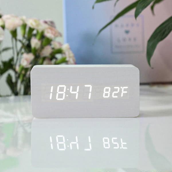 Digital väckarklocka trä USB/batteri termometer LED-display för hemkontorsinredning barn - vit A White