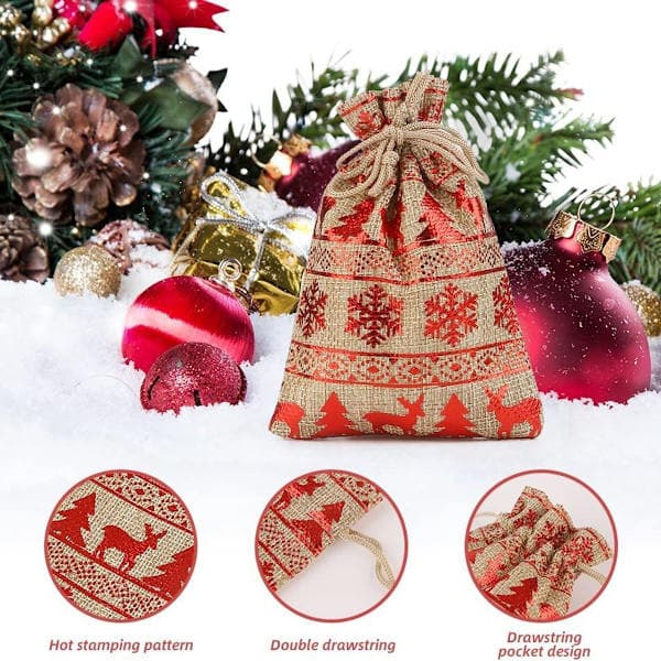 Adventskalender til at fylde, 10 x 14 cm Julekalender stofpose til