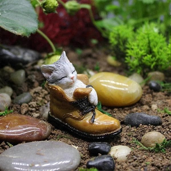 Små miniature sovende kattefigurer, fehave DIY fe-tilbehør