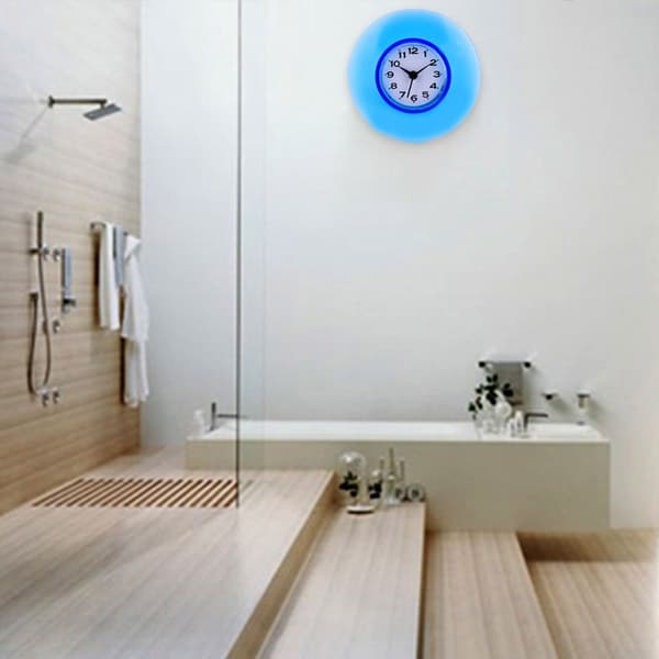 Mini Waterproof Suction Cup Wall Clock Blue Quartz Bathroom Kitchen Mirror Shower Decor
