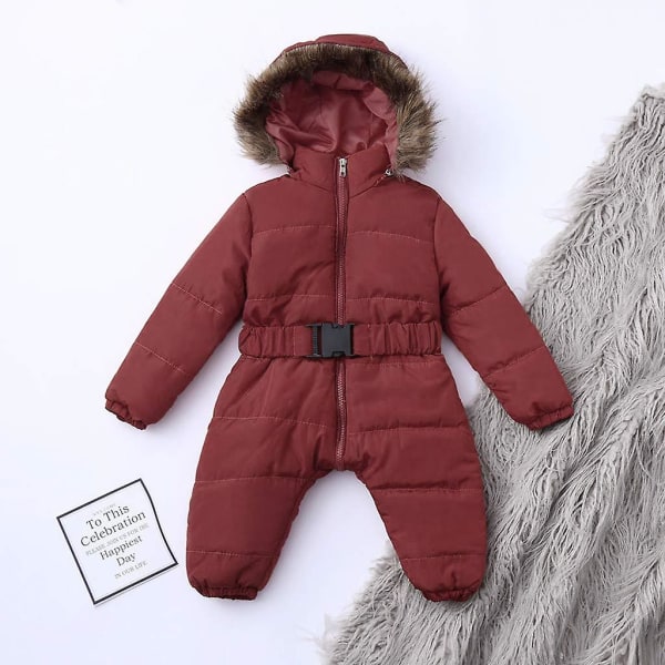 Unisex jumpsuit med huva för baby för 0-24 månader Pojkar Flickor Jumpsuit Romper med pälskrage qd best Brown 90cm