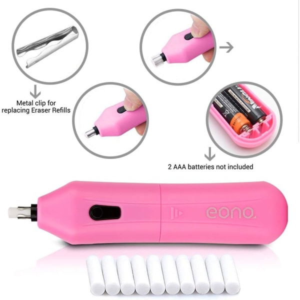 1 st elektrisk suddgummi, bärbar elektrisk gummipenna med 10 suddgummipåfyllningar (rosa) qd bäst