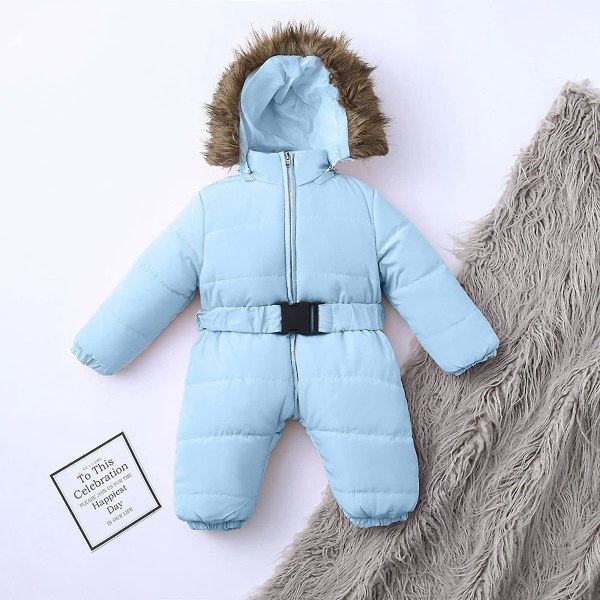 Unisex jumpsuit med huva för baby för 0-24 månader Pojkar Flickor Jumpsuit Romper med pälskrage qd best Light Blue 75cm