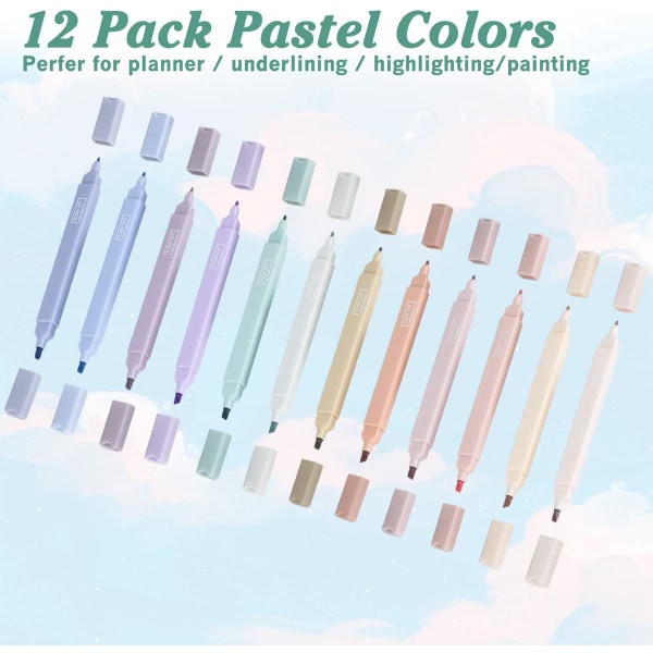 12-pack estetiska söta överstrykningspennor i olika färger Pastellfärgade överstrykningspennor för journalanteckningar Skolkontorstillbehör qd bäst