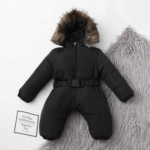 Unisex jumpsuit med huva för baby för 0-24 månader Pojkar Flickor Jumpsuit Romper med pälskrage qd best Black 75cm