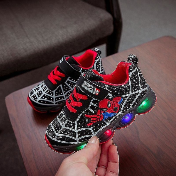 Barn Sportskor Spiderman Lighted Sneakers Barn Led Luminous Skor För Pojkar qd best black 22