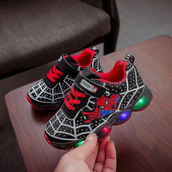 Barn Sportskor Spiderman Lighted Sneakers Barn Led Luminous Skor För Pojkar qd best black 36