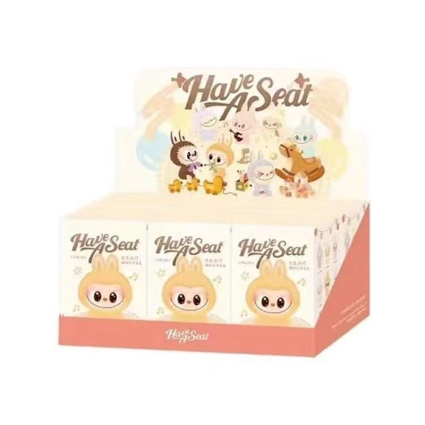 Den första generationen av Pop Mart-serien Labubu Labubu sit party vinyl plysch trendig leksak hängsmycke blindask handgjord leksak (6 styck) 17 cm