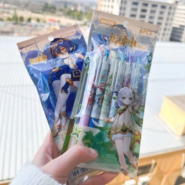 6Pcs/set Game Genshin Impact Cartoon Anime Black Gel Pen Roller ball pen Kawaii Stationery School Office Supplies Gift 0.5mm qd bäst J01