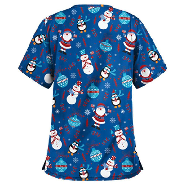 Jul Kvinnor Omvårdnad Uniform Scrub Kortärmad T-shirt Xmas Blus Tee Tops qd best Dark blue L