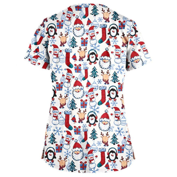 Jul Kvinnor Omvårdnad Uniform Scrub Kortärmad T-shirt Xmas Blus Tee Tops qd best White penguin L