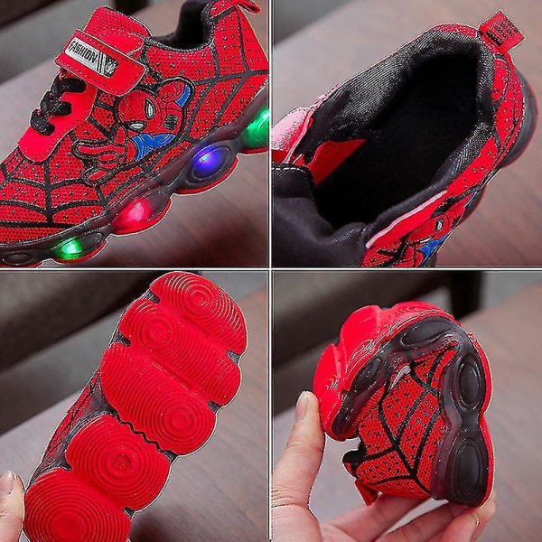 Barn Sportskor Spiderman Lighted Sneakers Barn Led Luminous Skor För Pojkar qd best red 30