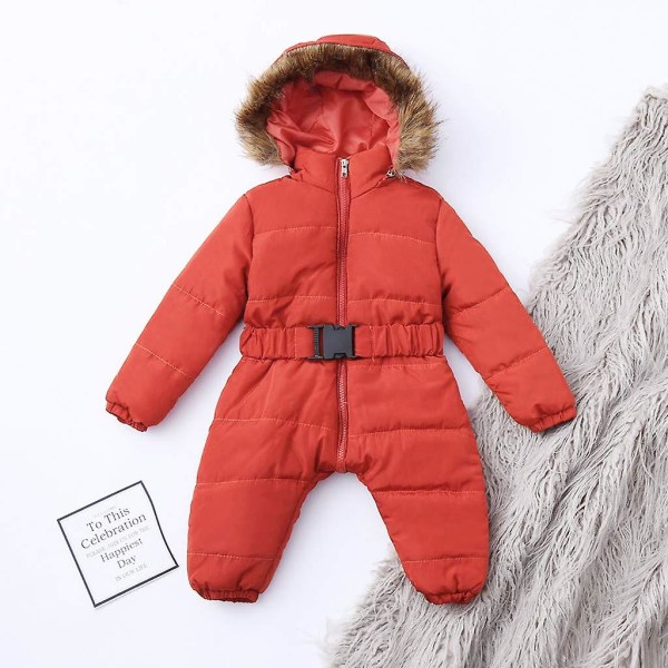 Unisex jumpsuit med huva för baby för 0-24 månader Pojkar Flickor Jumpsuit Romper med pälskrage qd best Orange 80cm