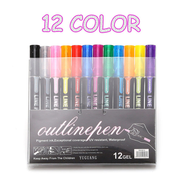 Outline Markers Pens- 8/12 färg Doodle Markers Pens qd bäst