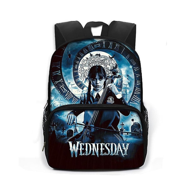 The Addams Family Wednesday Addams Theme Backpack Bekväm ryggsäck skolväska med tvåvägsdragkedja qd bäst