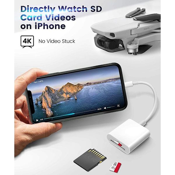Lightning till SD/TF-kortläsare – 2-i-1 minneskortadapter för iPhone/iPad