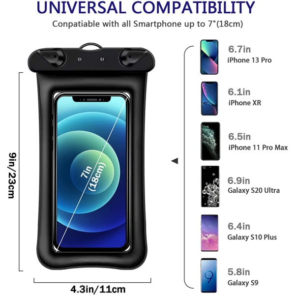 Universal Svart Flytande Vattentät mobilväska för smartphone
