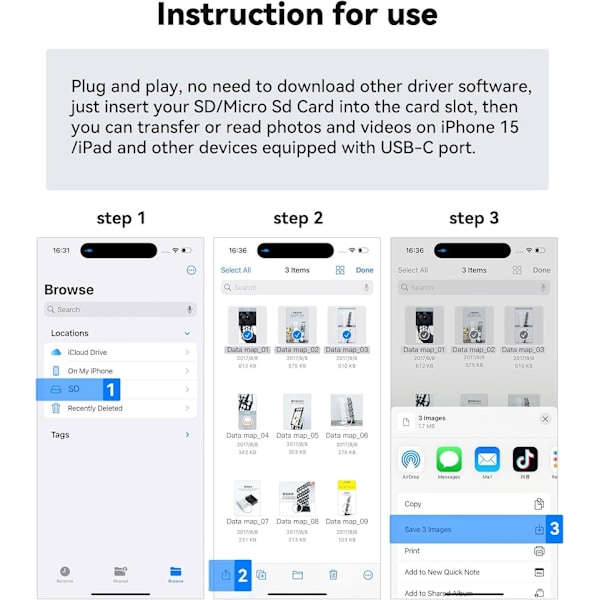 Typ-C Kortläsare för SD & MicroSD – Kompatibel med iPhone, Mac & Android