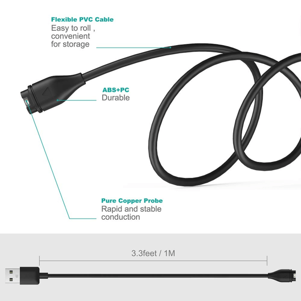 Garmin klokker hurtiglader 1 meter svart