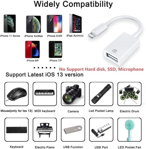 Lightning till USB Adapter – Snabb Dataöverföring, Kompatibel med iPhone & iPad