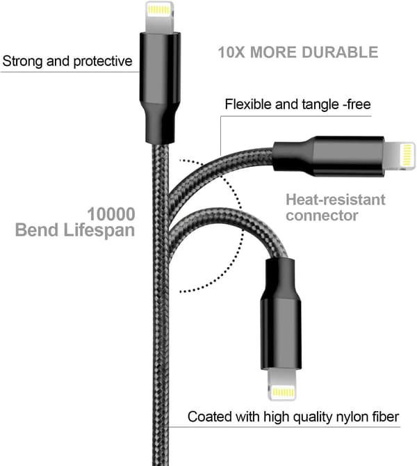 Extra Stark Laddningskabel iPhone Svart 2 Meter