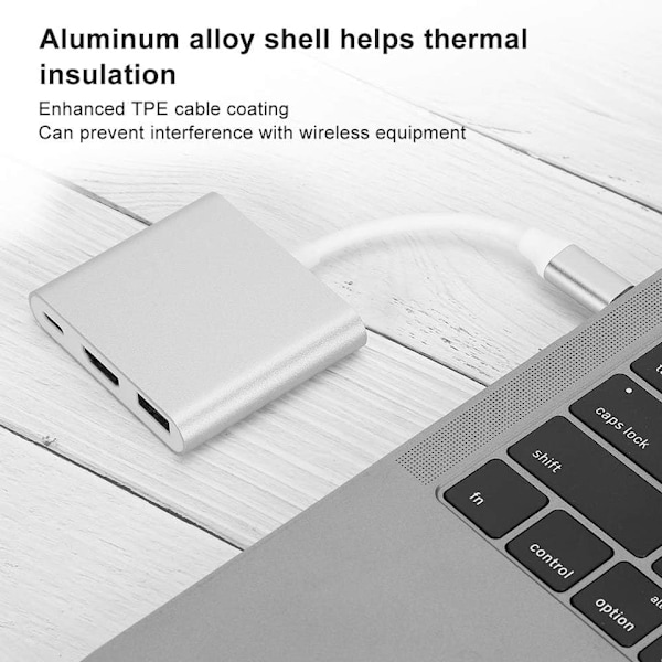 3-i-1 USB-C Multiportadapter, HDMI, USB C, USB A