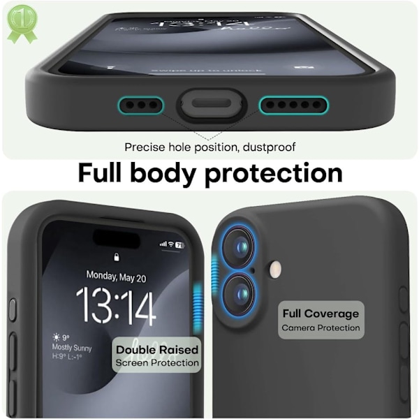 iPhone 16 Matt Svart Skal - Extra Kamera Skydd iPhone 16