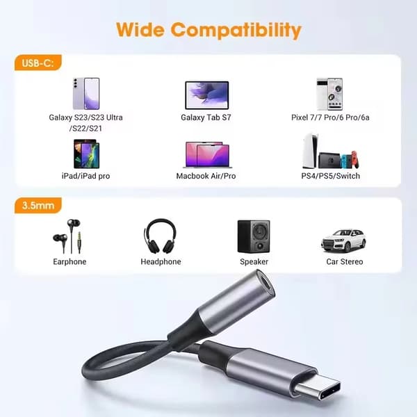USB-C – 3,5mm Sovitin DAC-piirillä – Musta