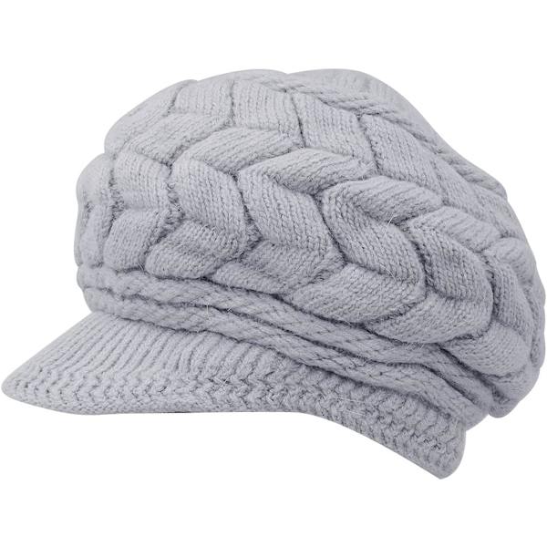 Vinterstrikket lue med brem for kvinner, svart, hvit, grå, elegant beanie med varm fleecefôr 2