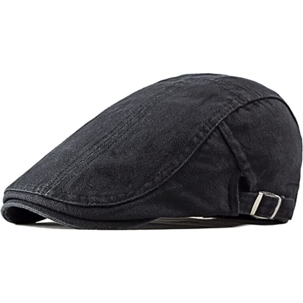 Flat caps for menn, vintage beret bomullshette for kvinner, Peaky Newsboy irske hatter, justerbar flat cap, svart