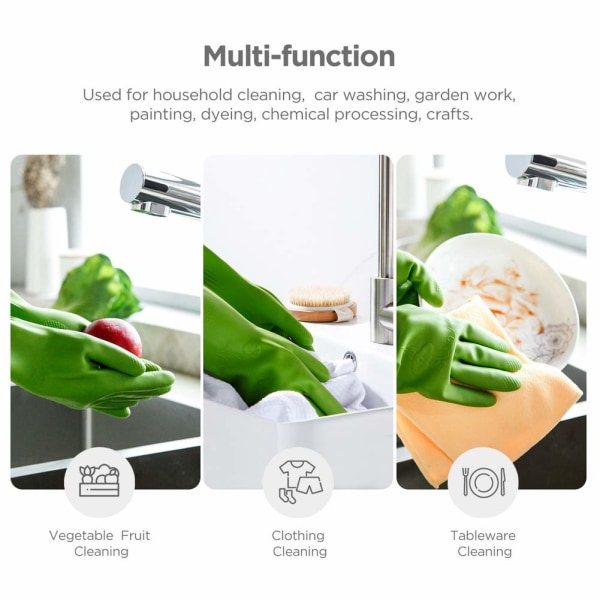 Gummi opvaskehandsker 2 par til køkken, husholdningsrengøringshandsker lange Vandtætte Genanvendelige Holdbar.(grøn, lille)