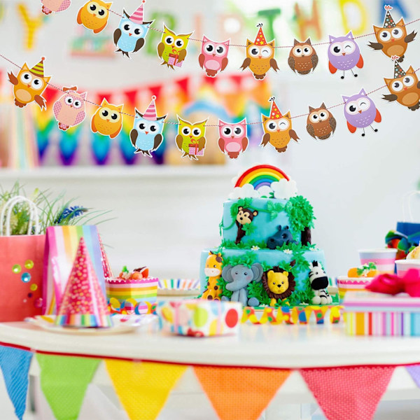 4-pack Uggla Födelsedagsgirlander Färgglada Uggla Flagggirlander Uggla Tryckt Girland Uggla-Temad Festdekorationer för Babyshower Födelsedagsfesttillbehör