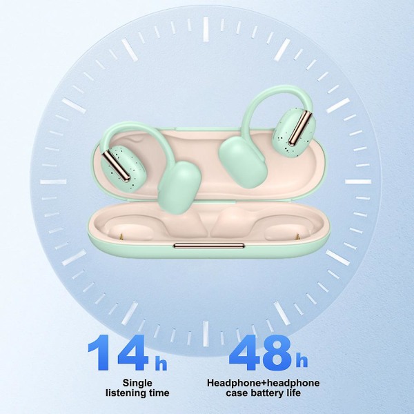 Open Ear Trådlösa hörlurar Bluetooth 5.3 hörlurar med inbyggd mikrofon, vattentäta hörlurar för sport, träning, löpning, cykling green